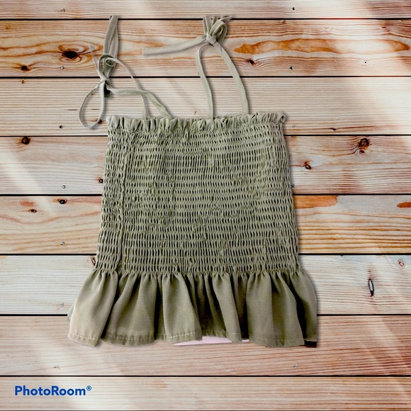 Green Smocked Crop Top with Ribbons (XS) - Picture 2 of 2